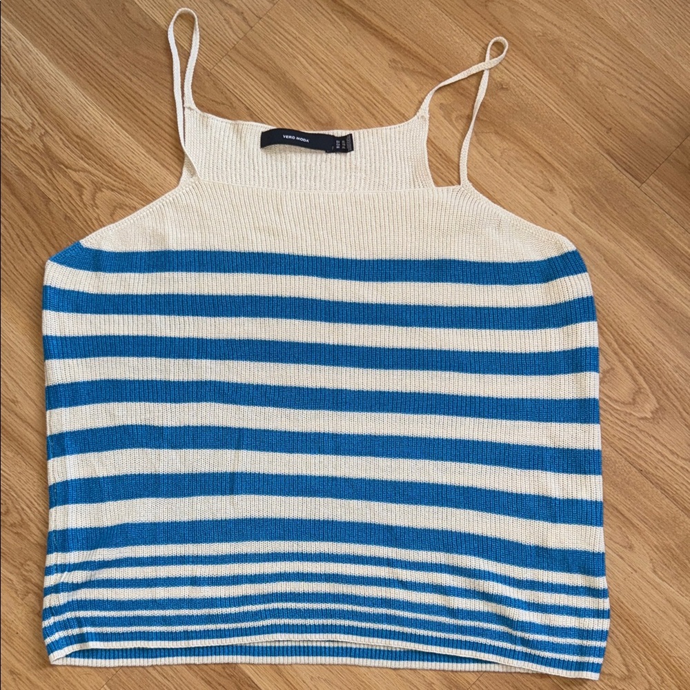 Vero Moda Nordstrom Blue cream Striped Knit Tank Top size xl Viscose